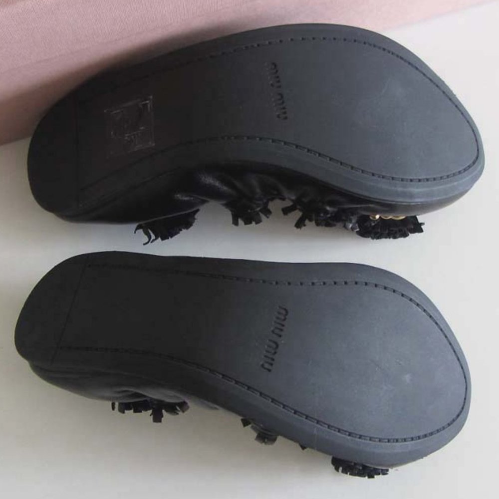 New Miu Miu Black Studded Bow Ballet Flats 36 6 Us - image 6